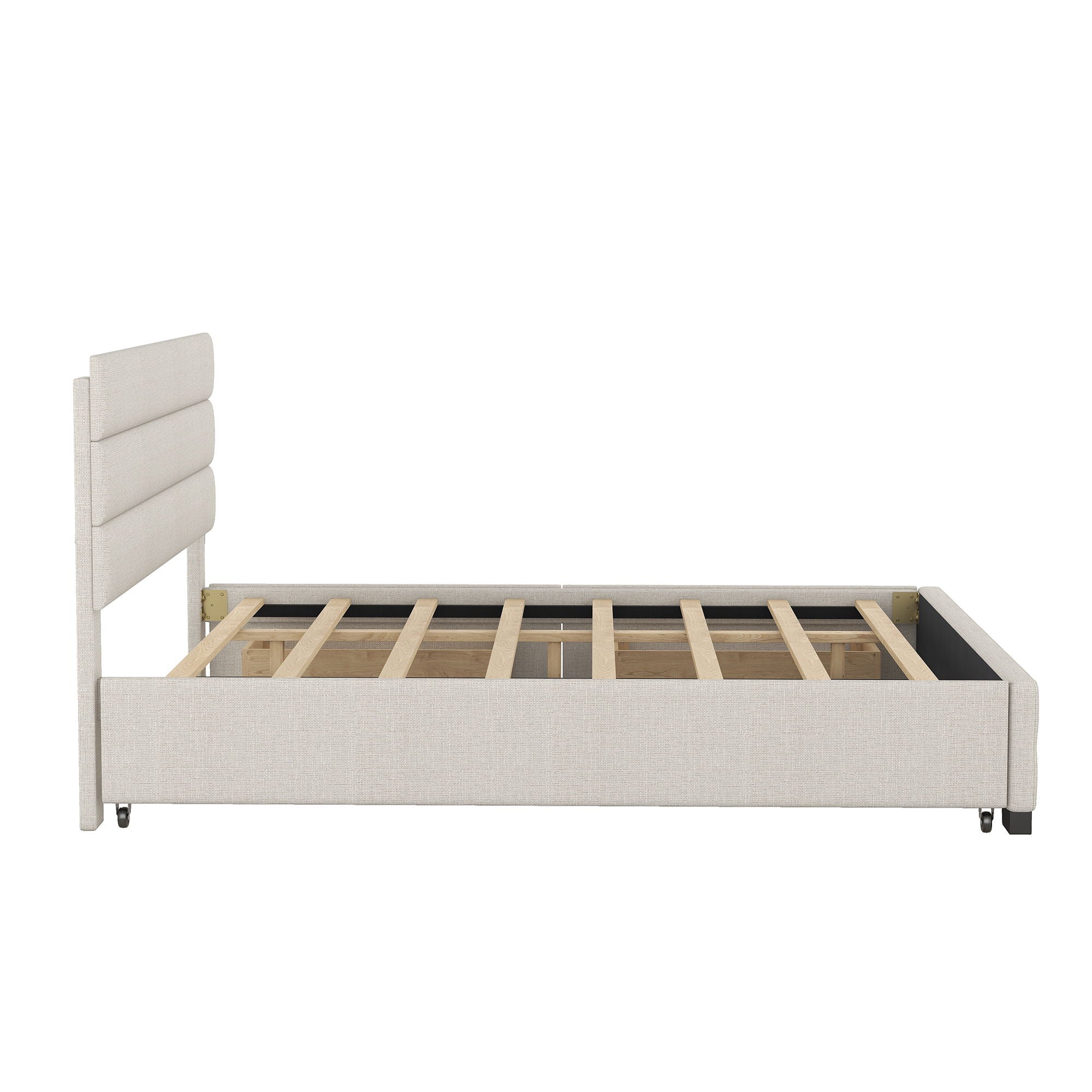 Queen Platform Bed With Twin Trundle And 2 Storage Drawers - Beige by HouseOfZazla
