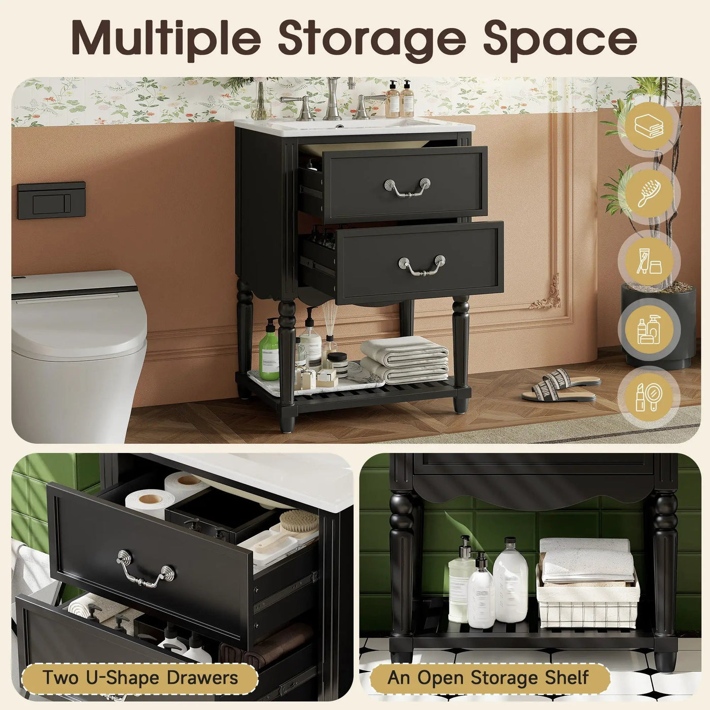 Wave Design Bathroom Vanity With Sink, 2 Drawers And Open Shelf by HouseOfZazla