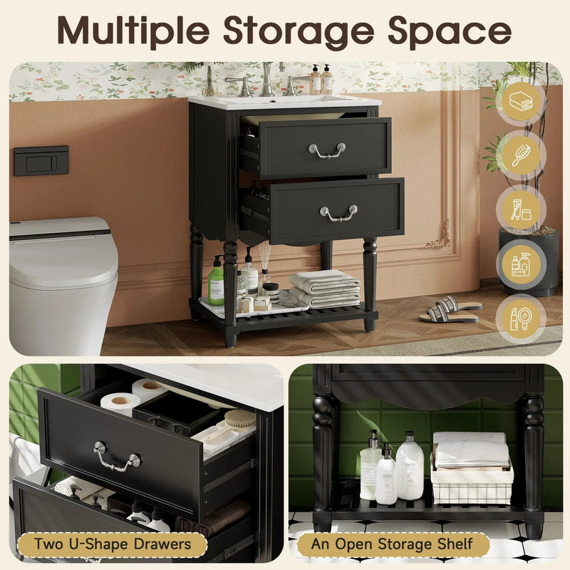 Wave Design Bathroom Vanity With Sink, 2 Drawers And Open Shelf by Unique Piece Furniture