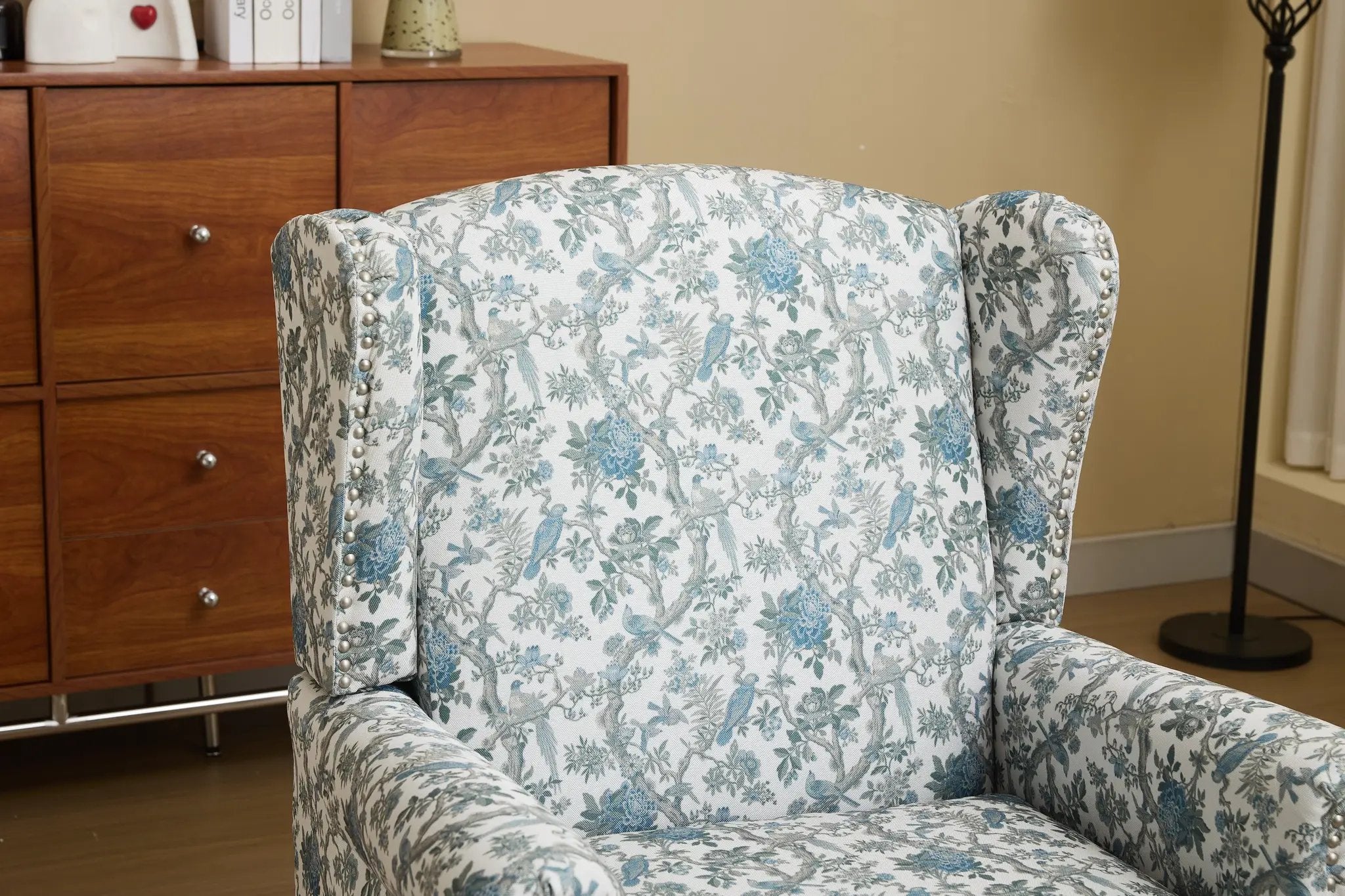 Modern Accent Chair with Retro Wood Legs and Floral Design by HouseOfZazla
