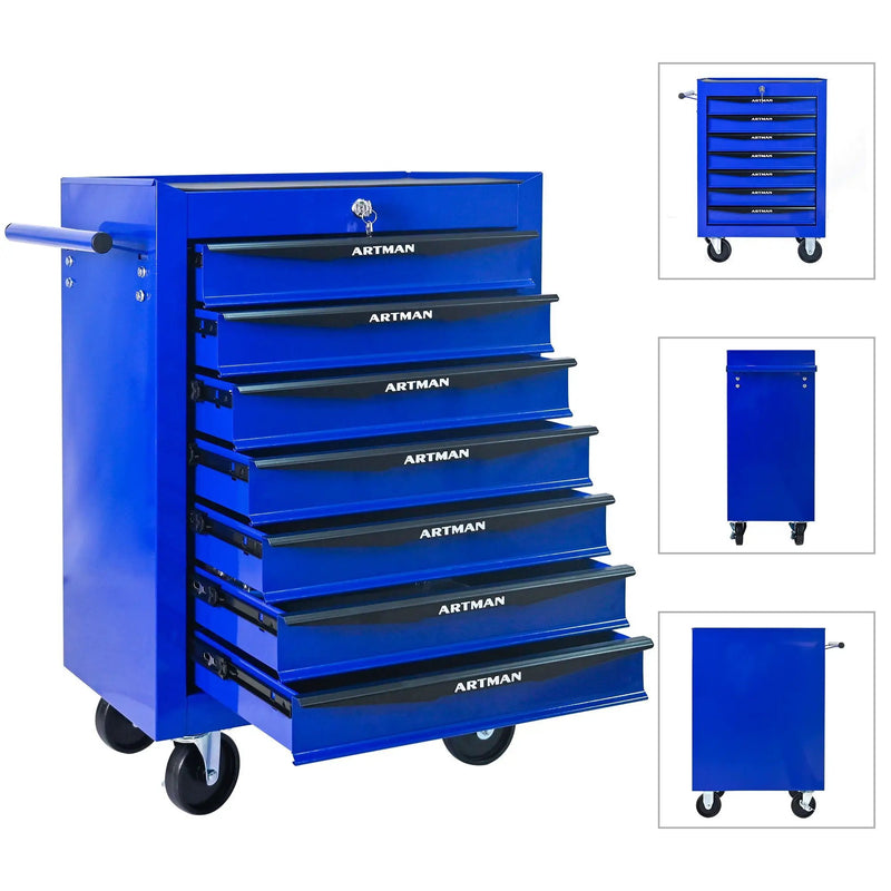 Rolling Metal Tool Chest With Drawers, Steel Storage Cabinet With Ball Bearing Slides by HouseOfZazla