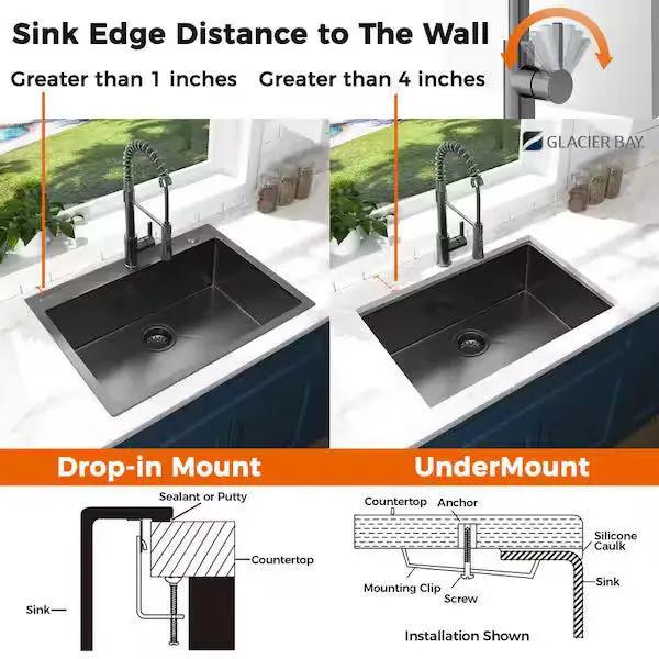 Open Box Glacier Bay 33 in. Drop-In Single Bowl 18 Gauge Gunmetal Black Stainless Steel Kitchen Sink by Selzalot