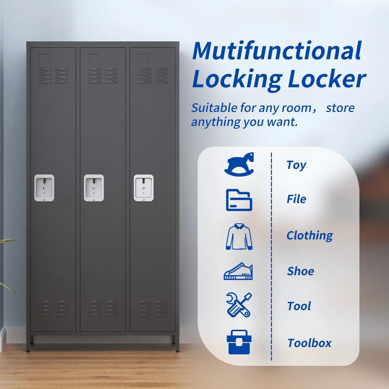 Storage Locker Cabinet With Locks For Employees, Home Gym Office School Garage - Black by HouseOfZazla