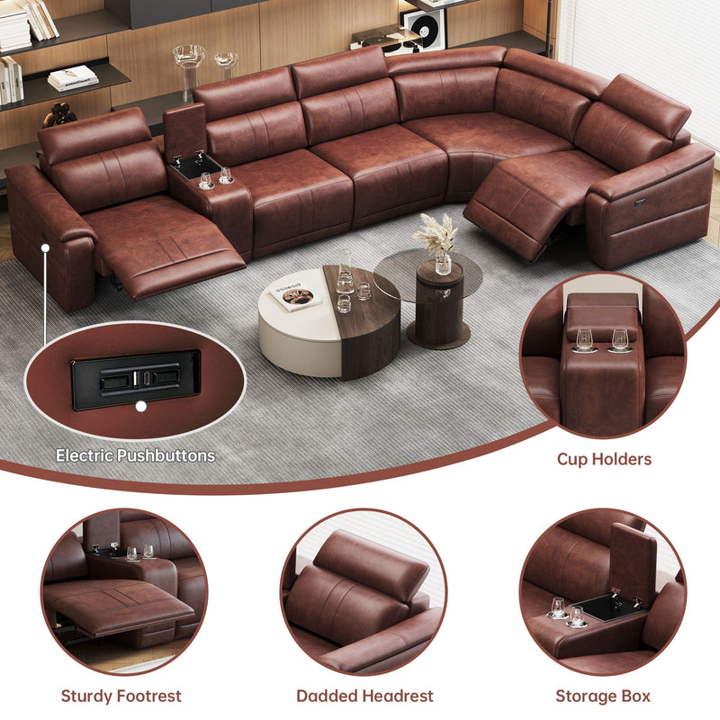 6 Piece Modular Sectional Sofa With 2 Cup Holders, Adjustable Recliners - Dark Brown by Unique Piece Furniture