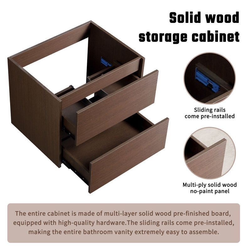 Bathroom Vanity With Basin Wall Hang Storage - Brown / Brown / White by HouseOfZazla