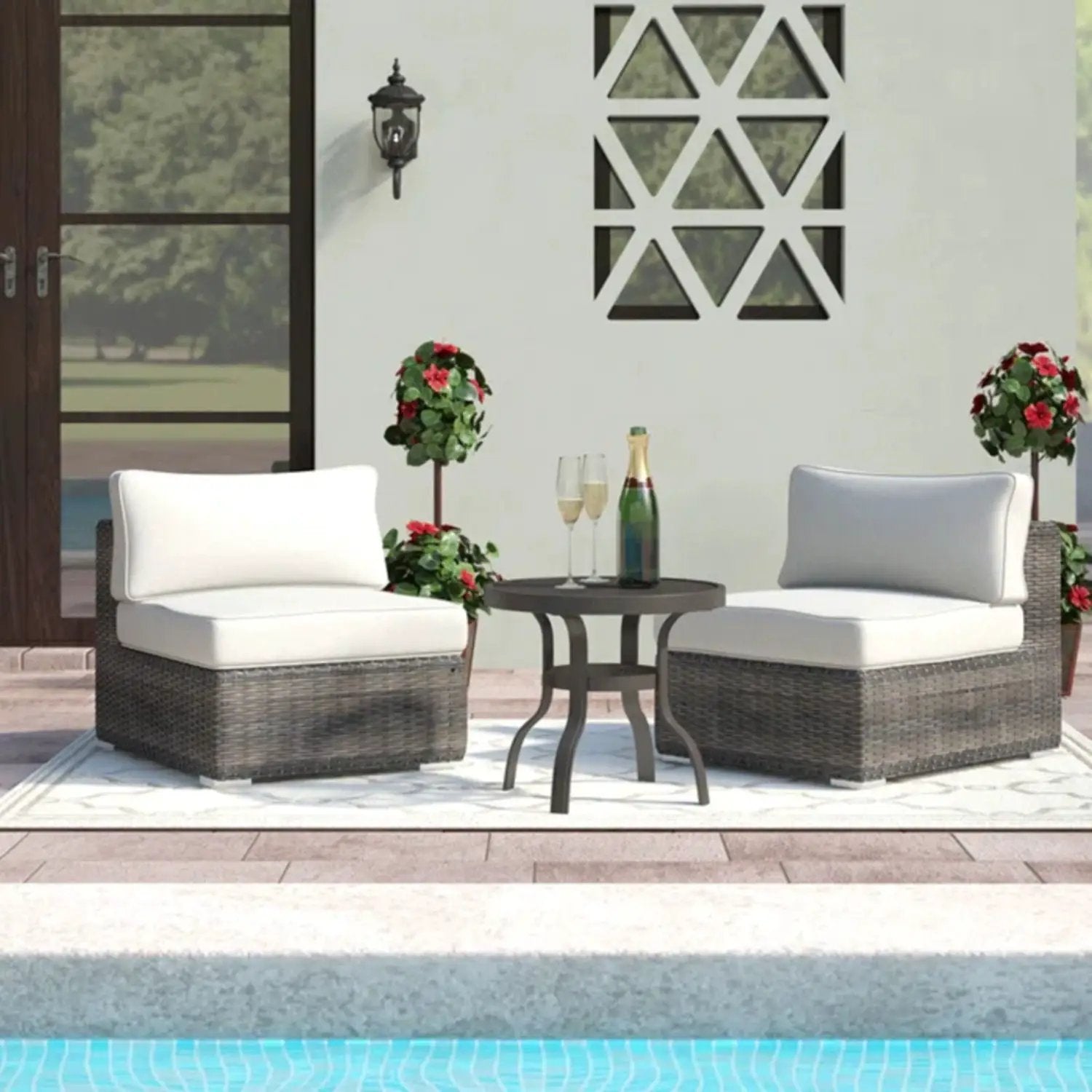 Wide Armless Outdoor Chairs With Cushions (Set of 2) by Unique Piece Furniture