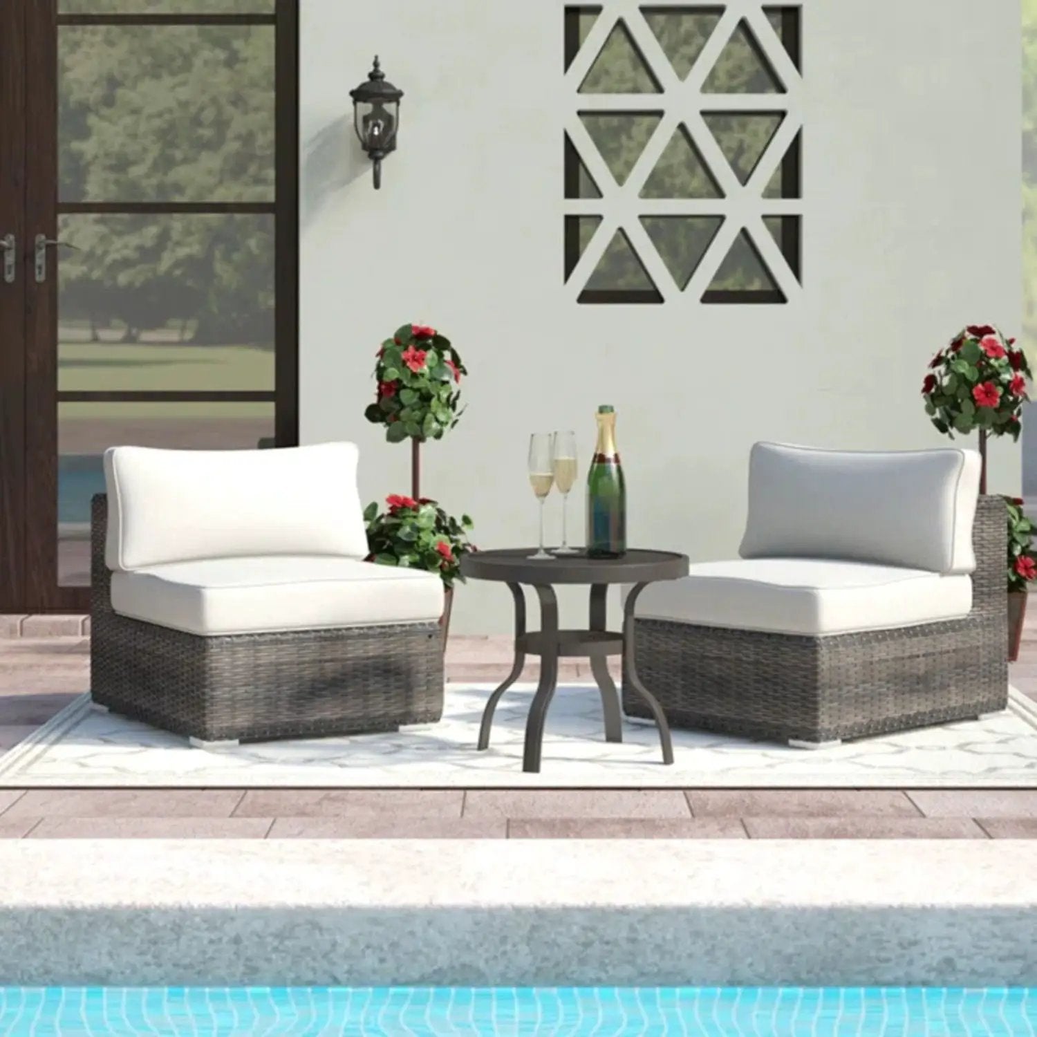 Wide Armless Outdoor Chairs With Cushions (Set of 2) by Unique Piece Furniture