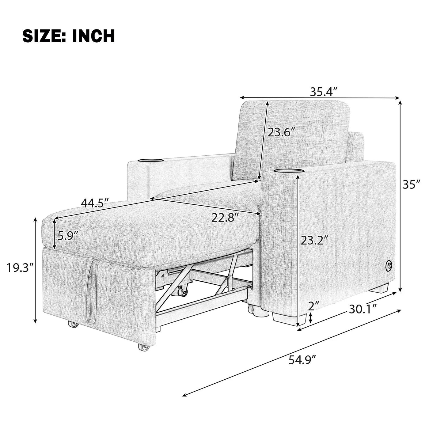Single Pull Out Sofa Bed With USB Ports And Cup Holders by Unique Piece Furniture