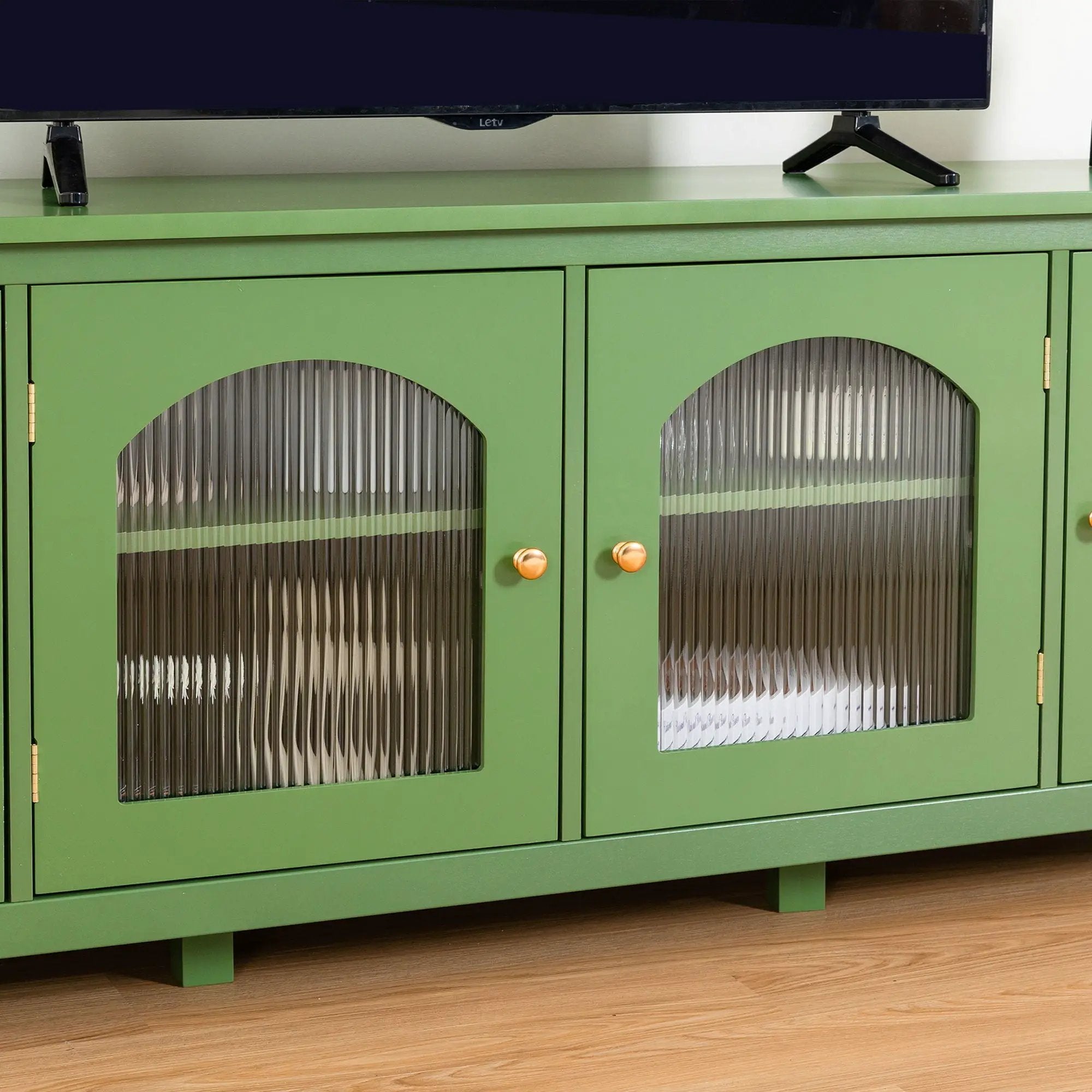 StylishTVcabinet Entertainment CenterTV Stand, TVconsoletable, Media Console, Solidwood Frame, Changhong Glass Door, Metal Handle by HouseOfZazla