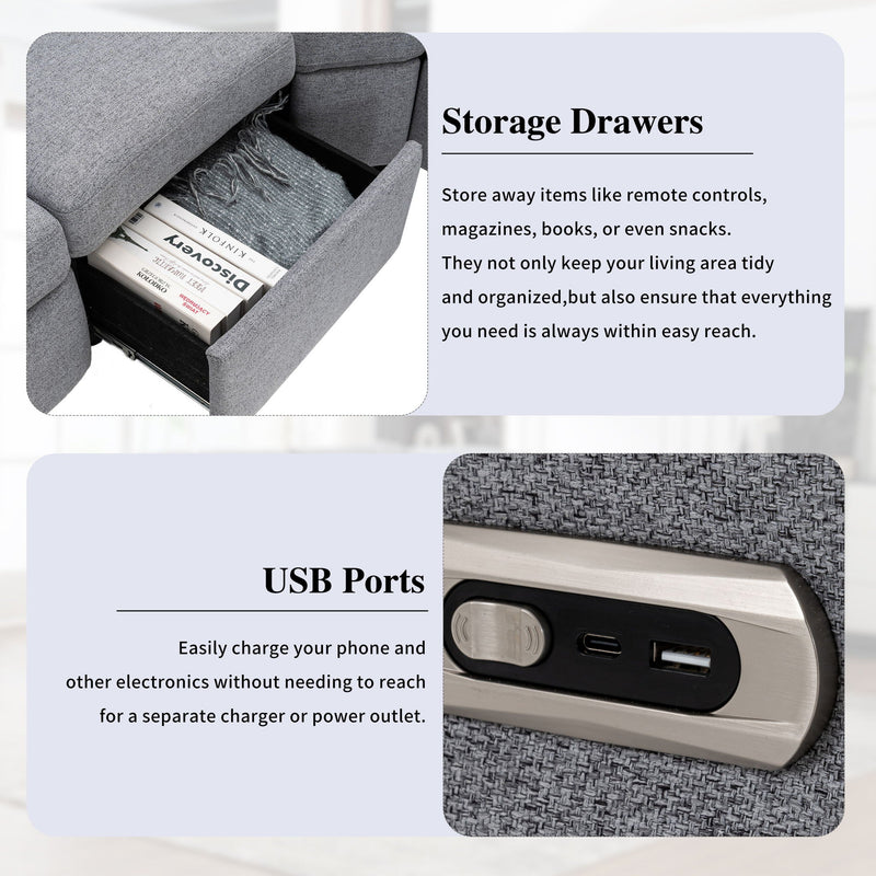 Power Recliner Sectional Sofa Home Theater Reclining Sofa With Two USB Ports, Two Storage Drawers For Living Room by HouseOfZazla