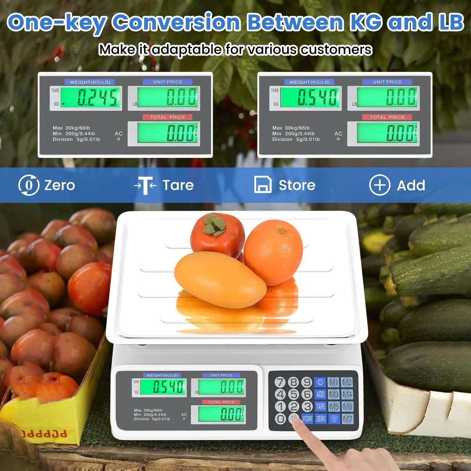 66lb Price Computing Scale Commercial Food Scale with Dual LCD Displays by DirectDeals