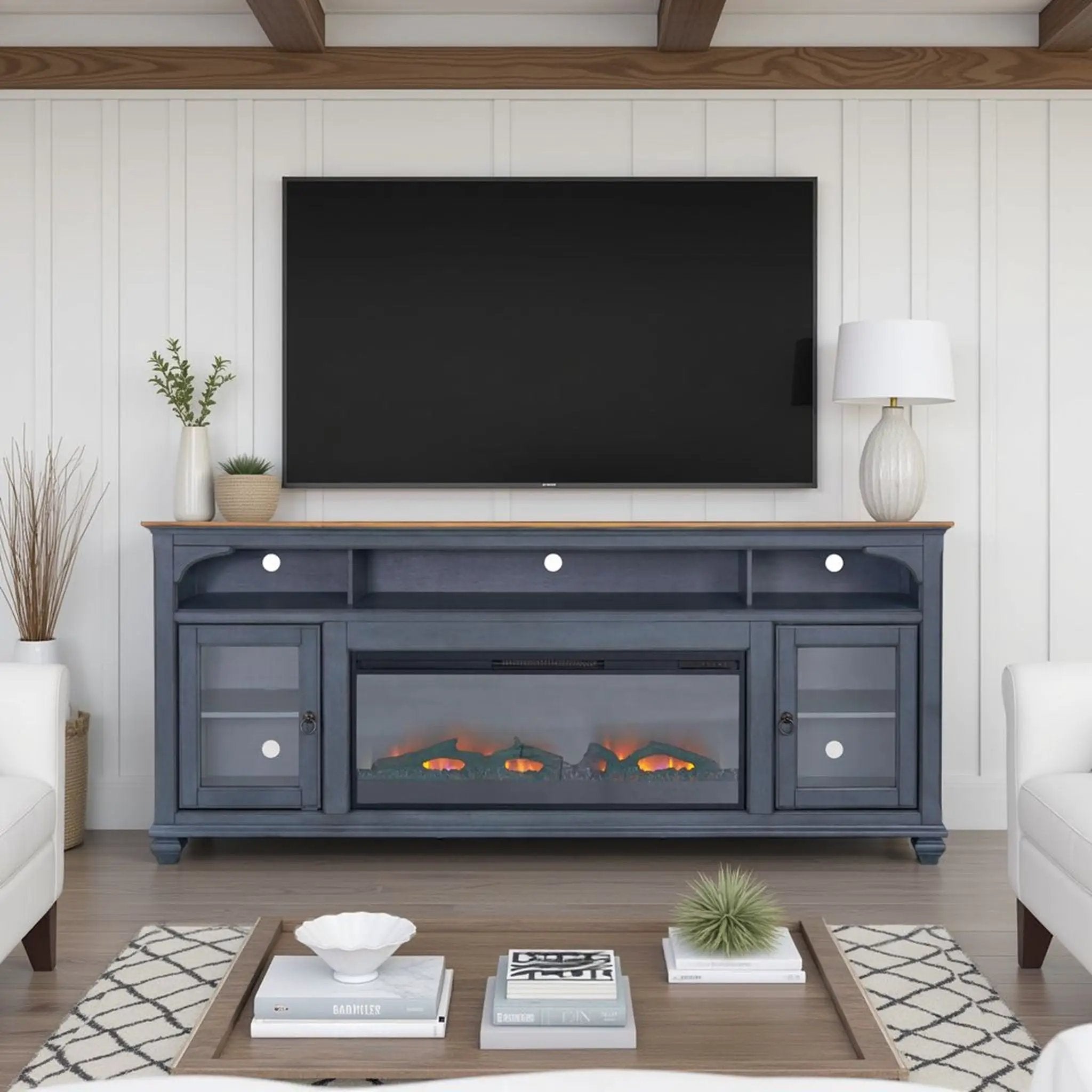 Fireplace TV Stand For TVs Up To 95" - Blue by Unique Piece Furniture