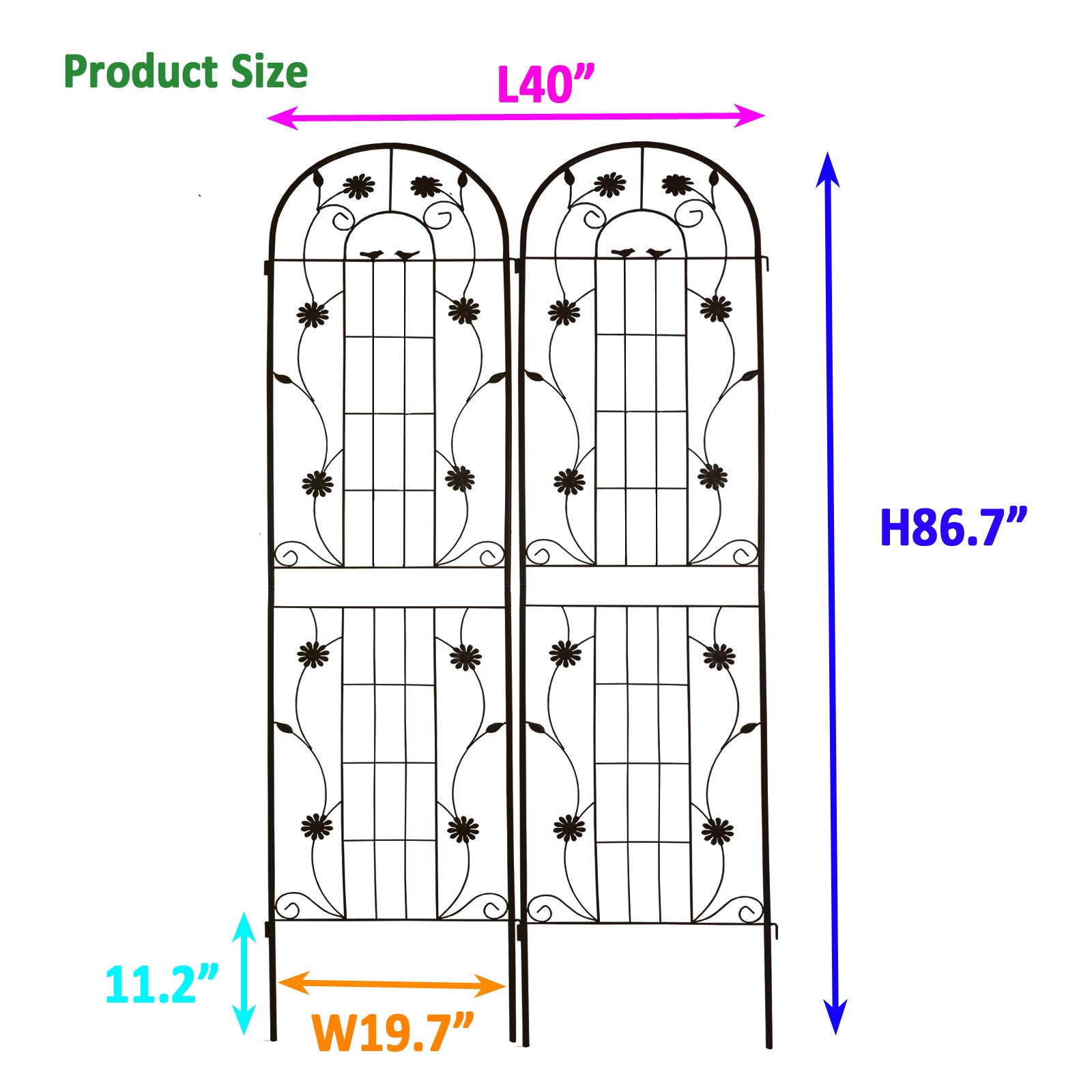 2 Pack Metal Garden Trellis 86.7" x 19.7" Rustproof Trellis for Climbing Plants by HouseOfZazla