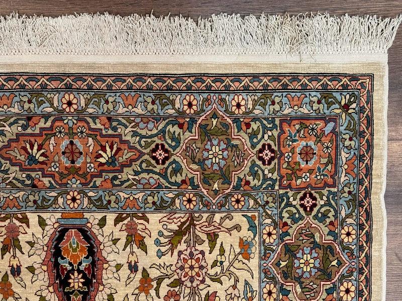 Rare Turkish Hereke Silk Rug 3x5, Tree of Life Persian Vase Design, Very Fine 440 KPSI, Signed by Jewel Rugs