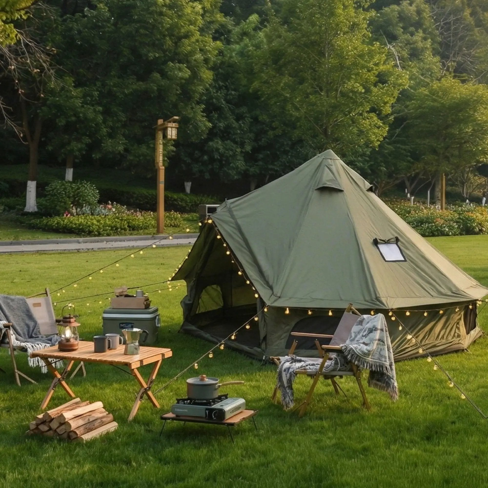 4 Season Bell Tent 9.8 FT Green Waterproof Glamping Tent by HouseOfZazla