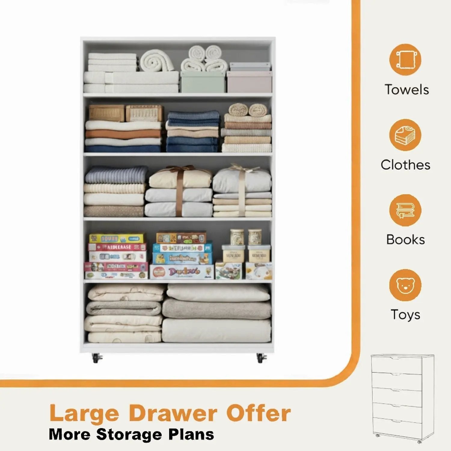 5 Drawer Dresser With Handles - White by Unique Piece Furniture