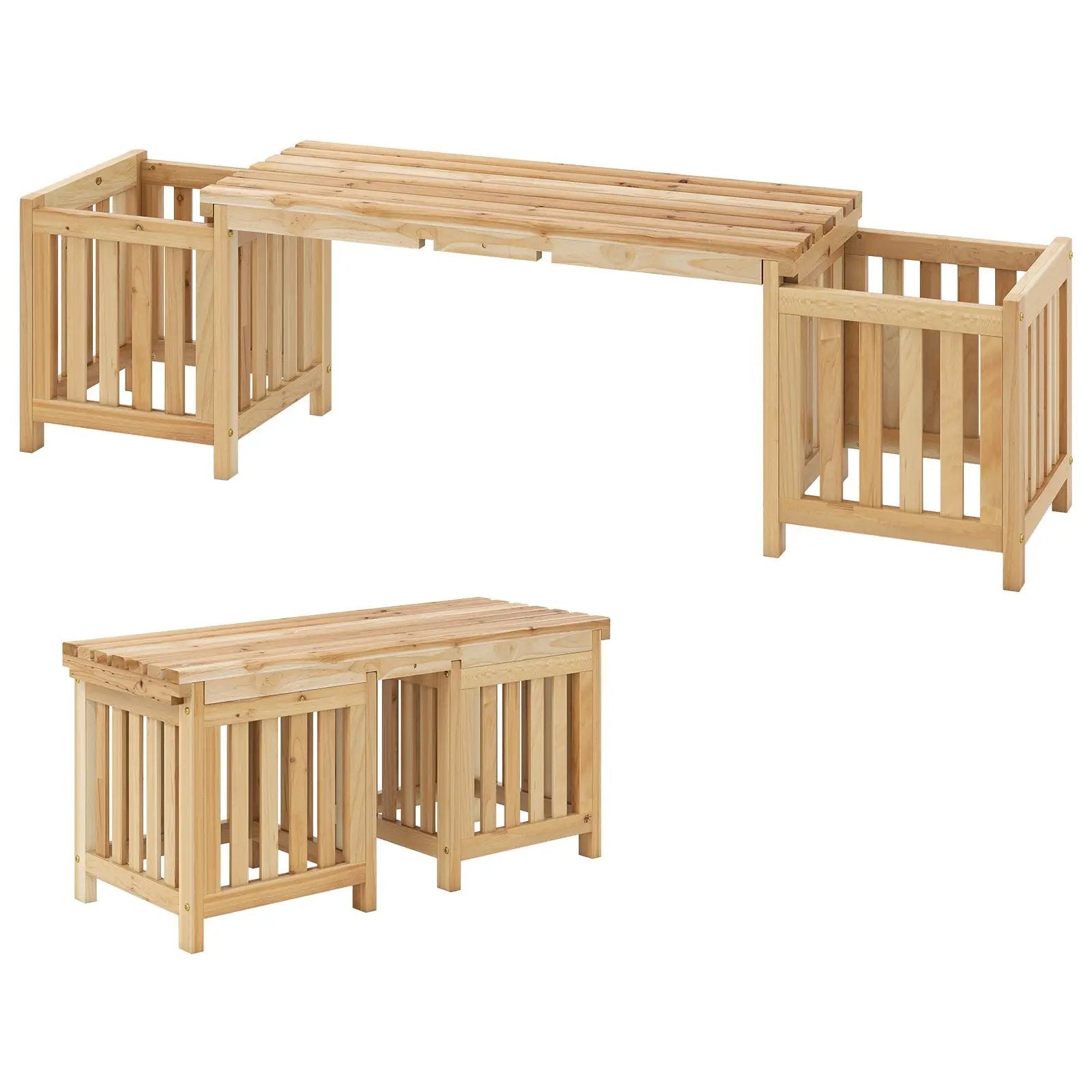 Patio Wooden Bench with Planter 2 Person Patio Bench-Natural by DirectDeals