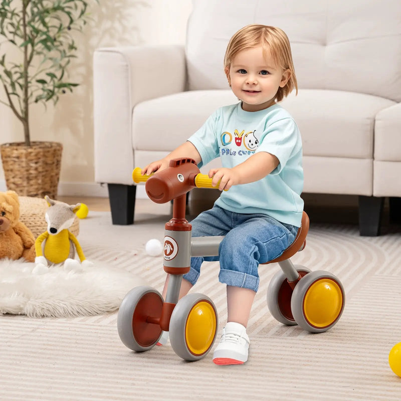 Baby Balance Bike No Pedal 4-Wheel Bicycle-Brown by DirectDeals