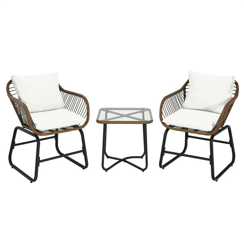 Patio Furniture Set: Patio Dining Set+Teak Wood Side Table+3 Pieces Patio Rattan Bistro Set by DirectDeals