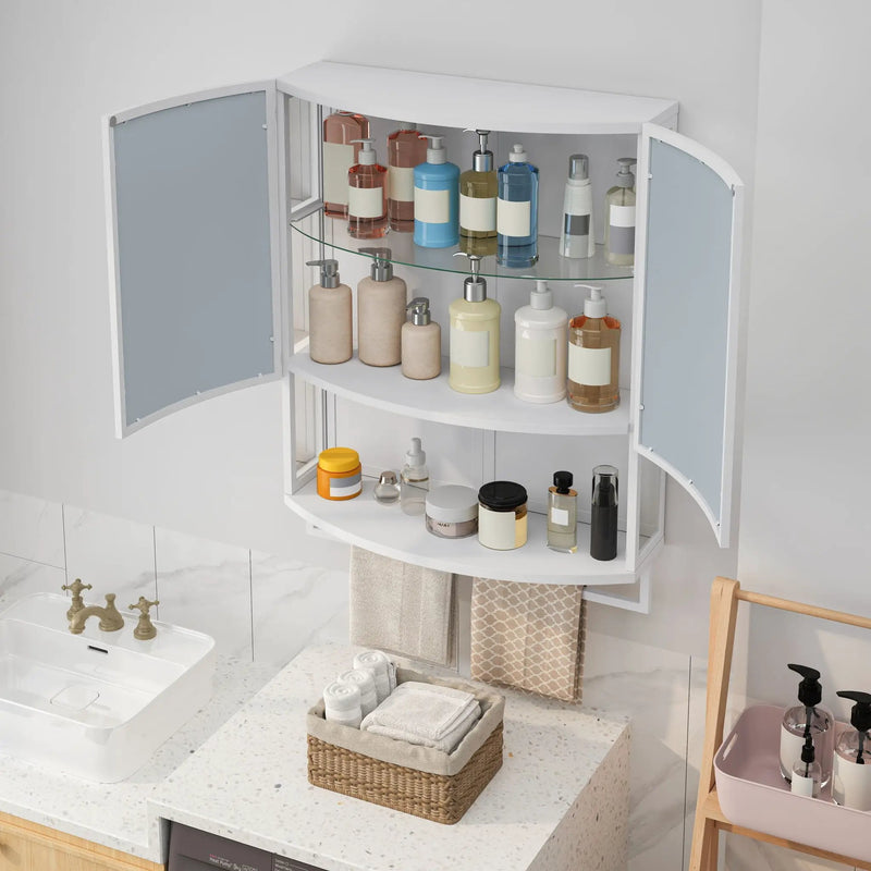 Arched Glass Double Door Wardrobe With Shatterproof Mirror, Open Shelf & Towel Rack by Unique Piece Furniture