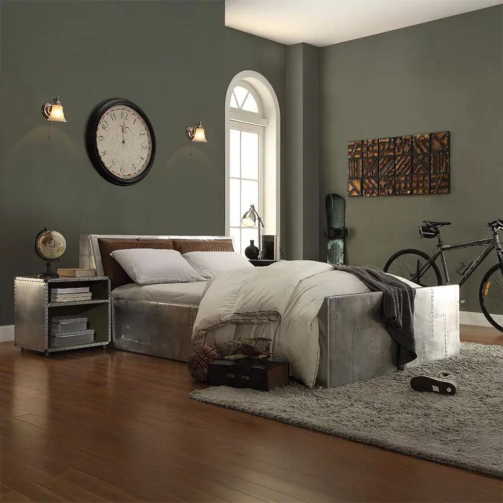 Brancaster - Queen Bed - Retro Brown Top Grain Leather & Aluminum by Unique Piece Furniture