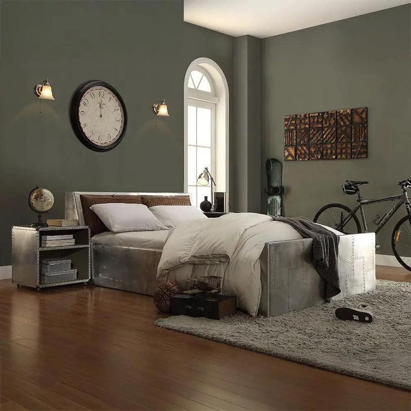 Brancaster - Queen Bed - Retro Brown Top Grain Leather & Aluminum by Unique Piece Furniture