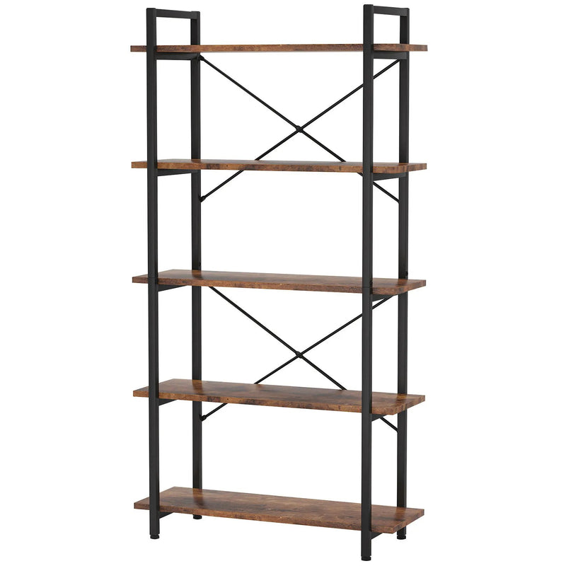 5 Tier Bookshelf Unit With Accents For Living Room - Black / Brown by HouseOfZazla