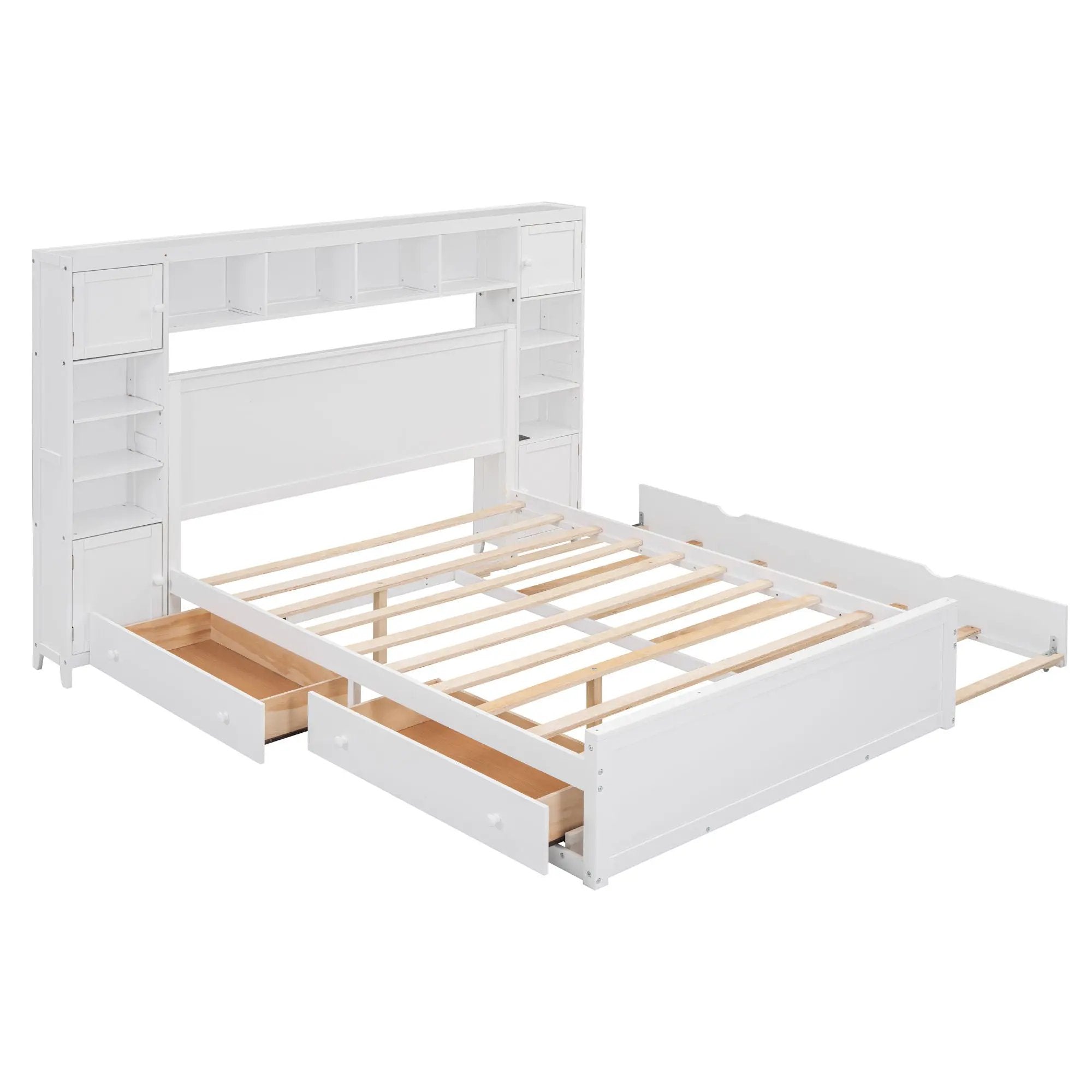 Bed With All In One Cabinet, Shelf And Sockets, Twin Long Trundle by Unique Piece Furniture