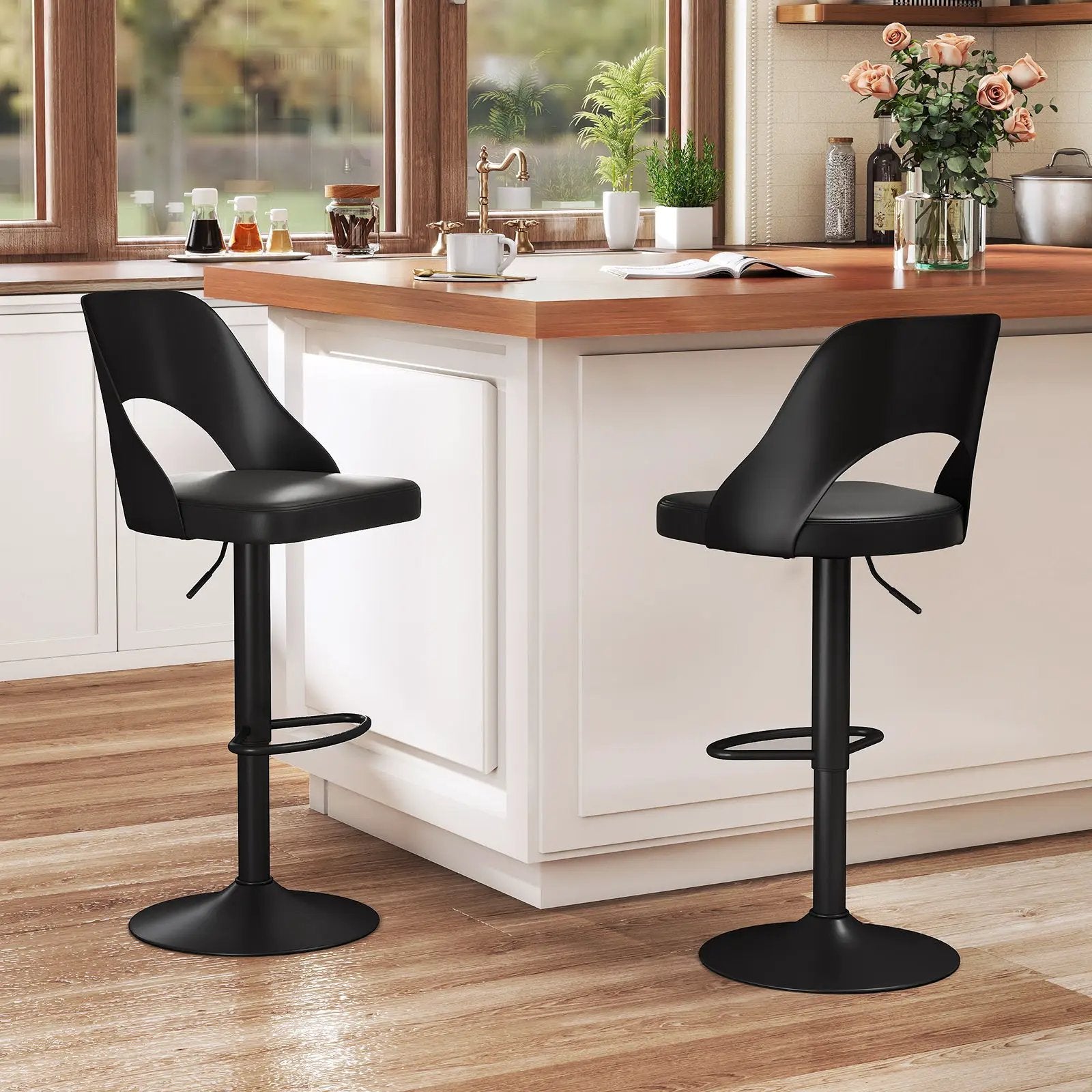 Bar Stools Set of 2 with Enlarged PU Leather Seat and Footrest by DirectDeals