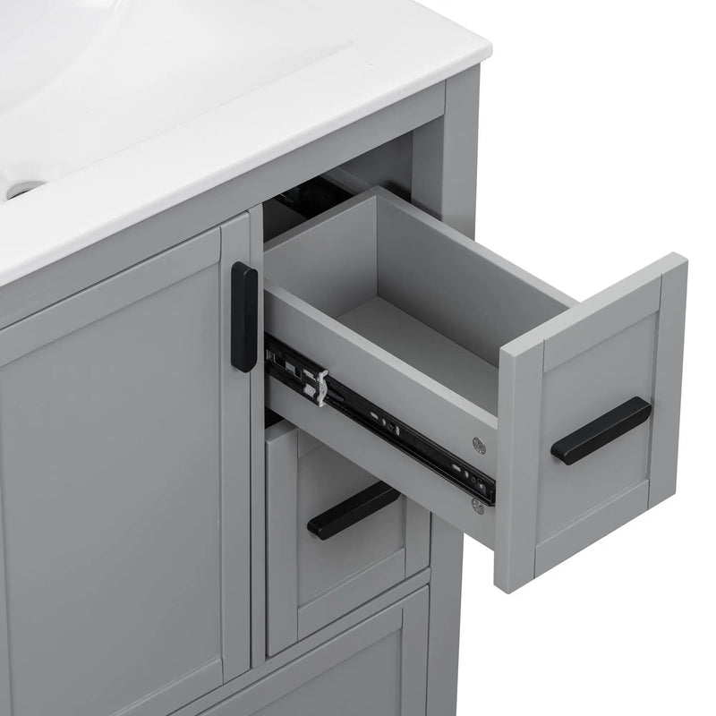 Bathroom Vanity With Sink, Soft Close Door, Double Layer Door Shelf And 3 Drawers - Gray by HouseOfZazla