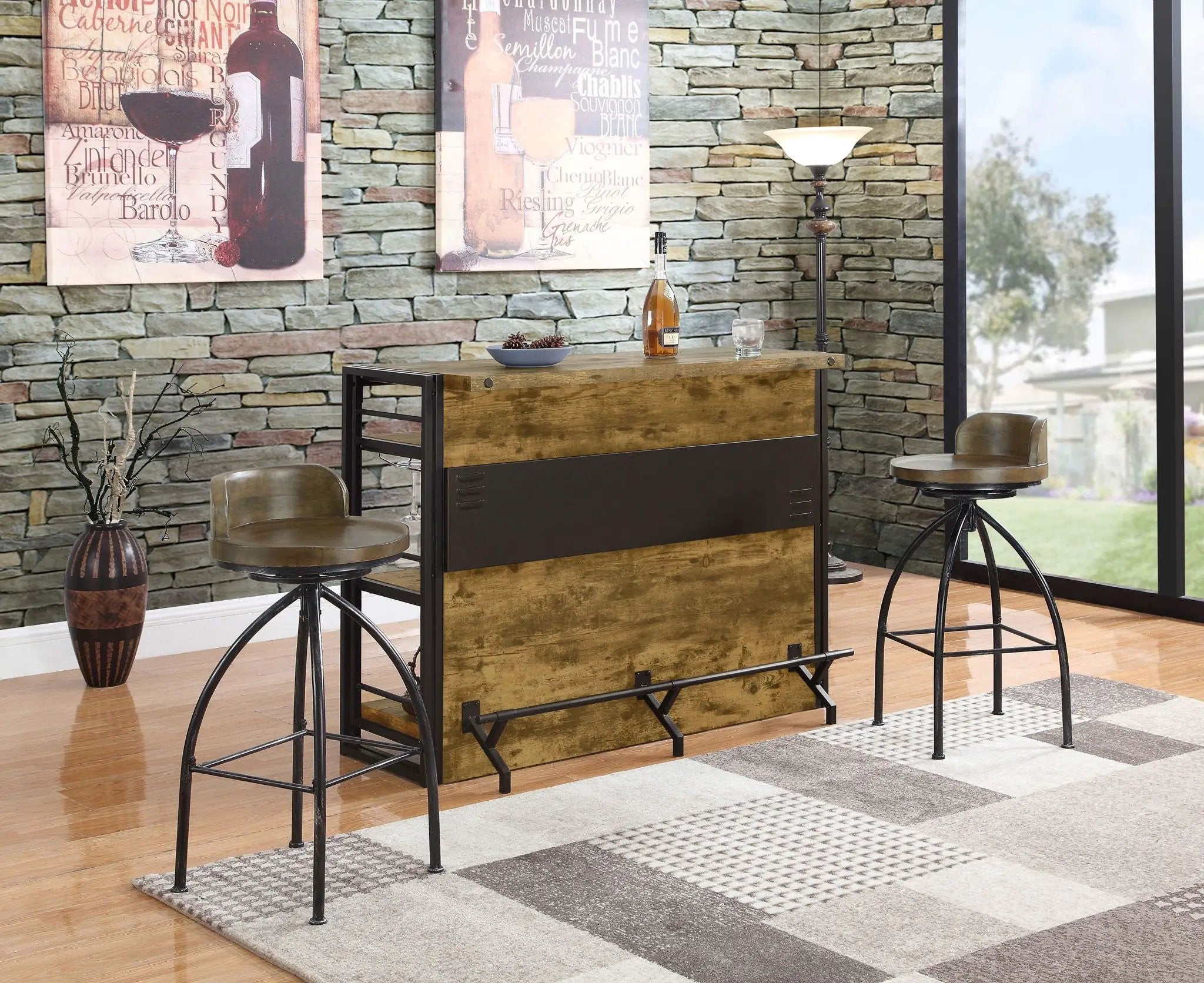 Renaldi 3-shelf Home Bar Wine Cabinet Rustic Nutmeg by Unique Piece Furniture