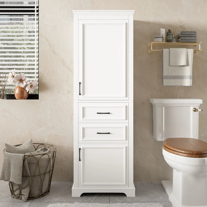 Freestanding Bathroom Vanity Tall With Damping Hinge Doors, Adjustable Shelves - White by Unique Piece Furniture