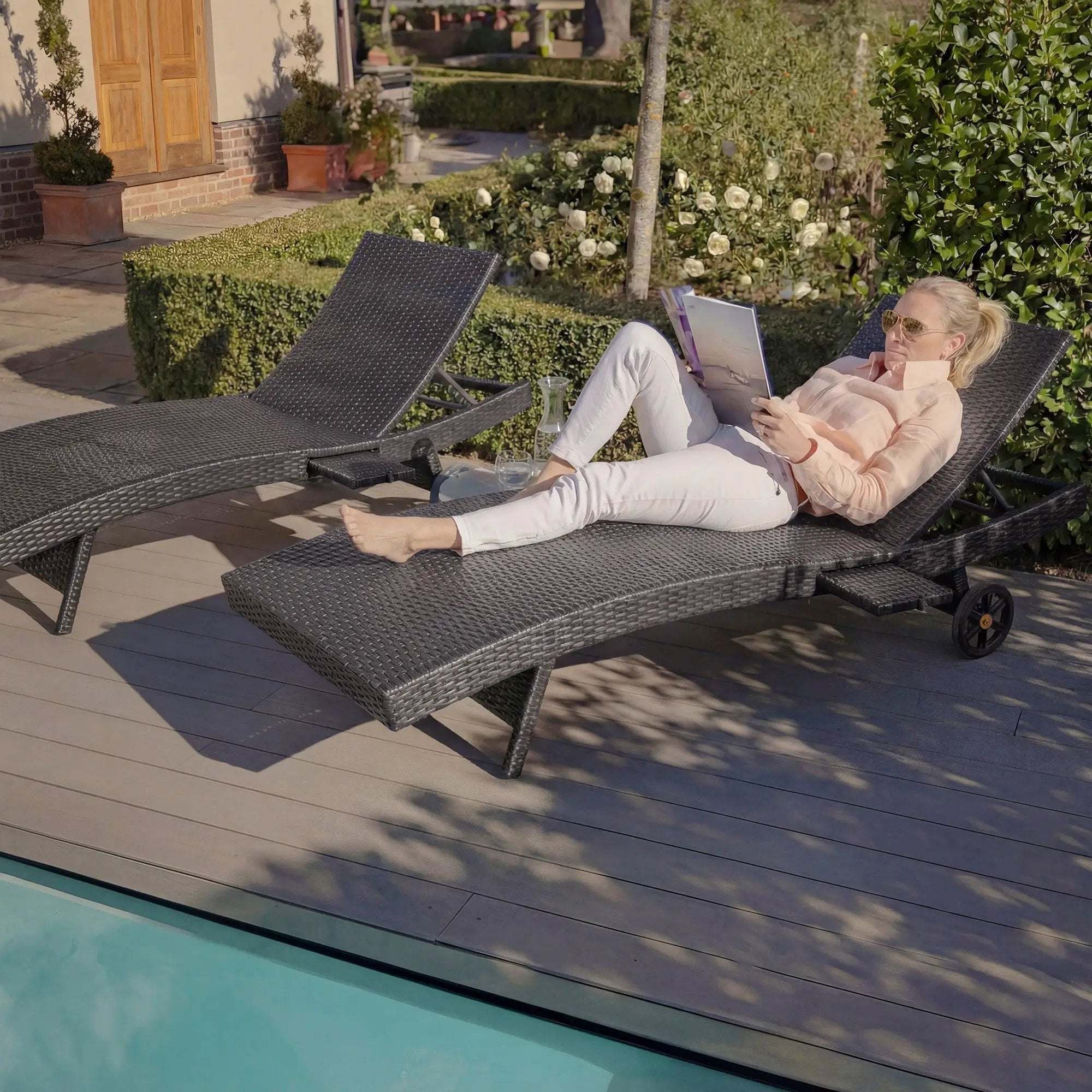 K&K 80'' Patio Wicker Chaise Lounge Chairs Set of 2 by HouseOfZazla