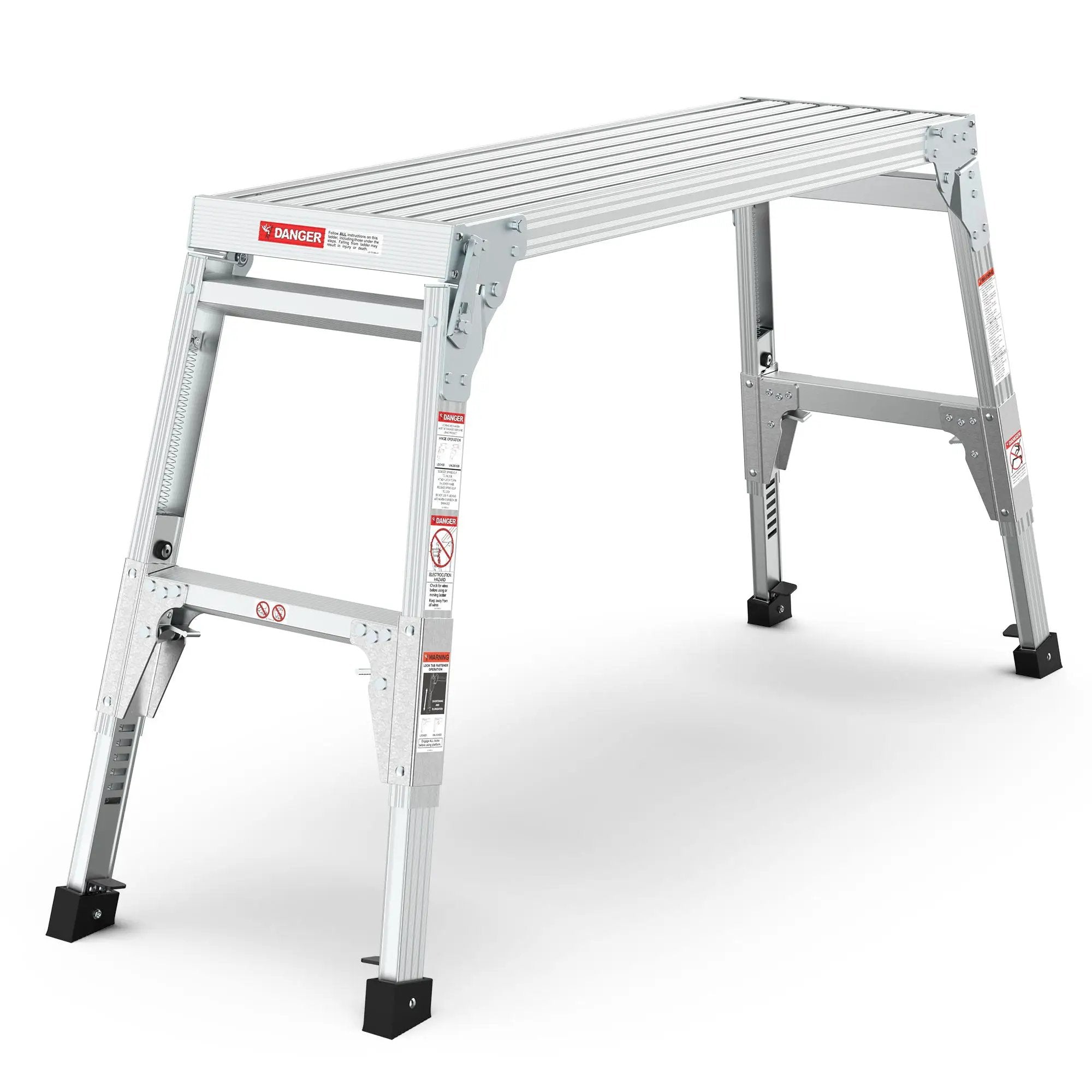 Aluminum Work Platform Large Size Step Stool Folding Portable Work Bench 40" Width Telescopic Feet Height Adjustable - Gray by HouseOfZazla