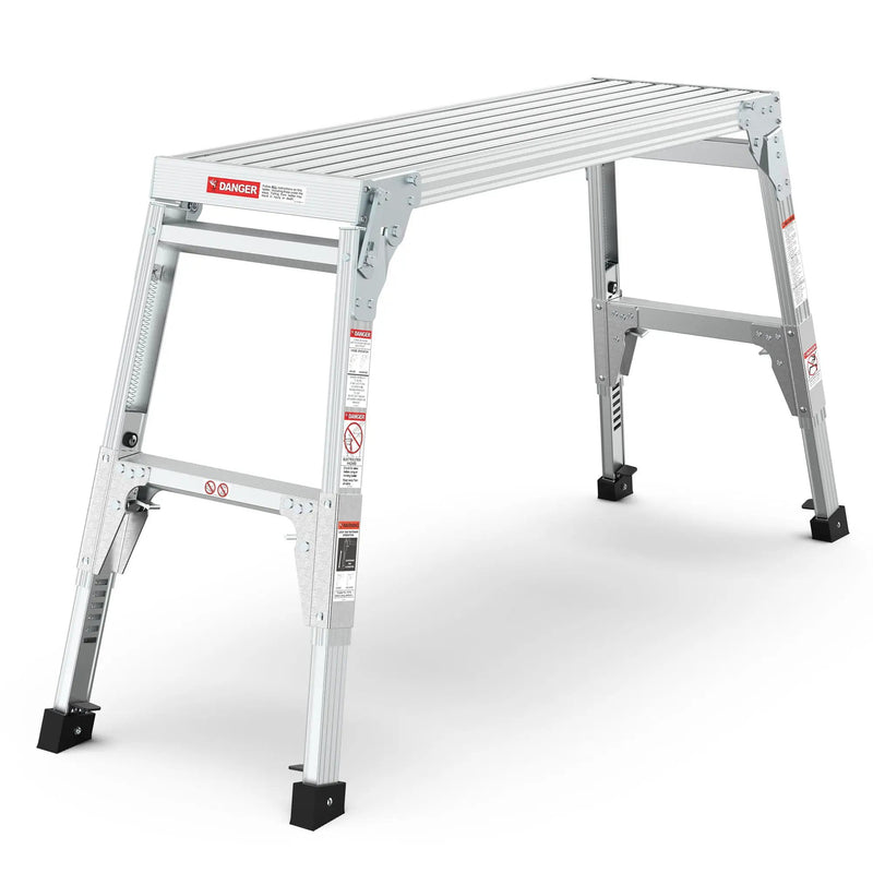 Aluminum Work Platform Large Size Step Stool Folding Portable Work Bench 40" Width Telescopic Feet Height Adjustable - Gray by HouseOfZazla