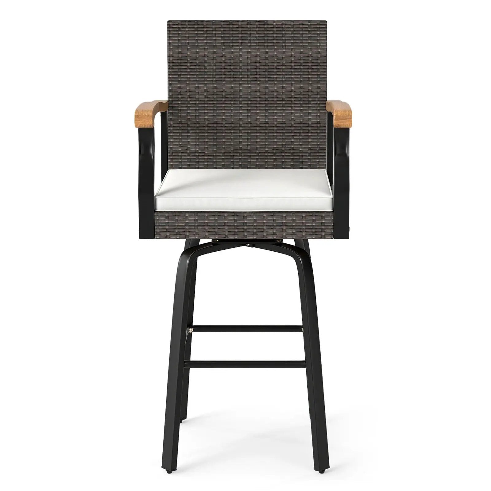 Set of 2 Outdoor 360¬∞ Swivel Bar Stool with Cushion and Acacia Wood Armrests by DirectDeals