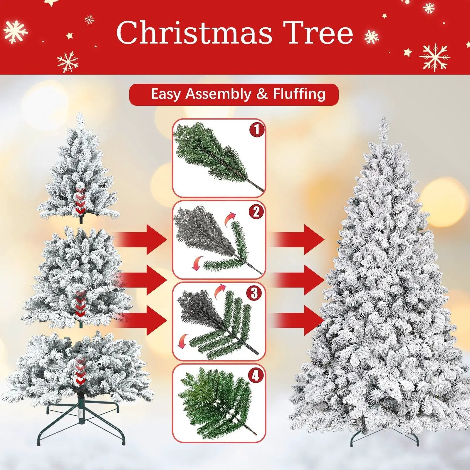 4FT Flocked Christmas Tree with Pine Cones and Snowy PVC Design by HouseOfZazla
