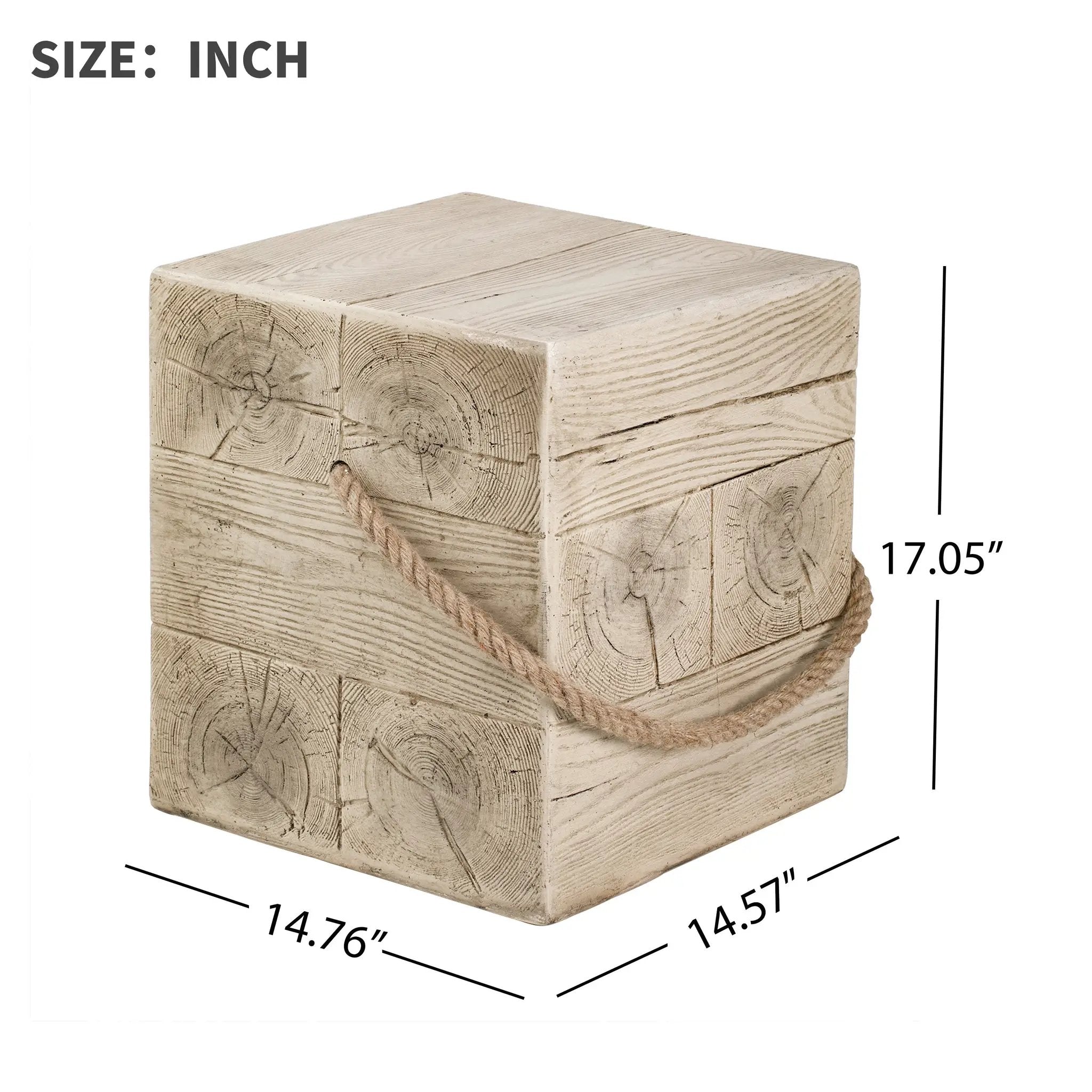 Outdoor Wood Grain Square MGO Side Table with Simulated Braided Cord by HouseOfZazla