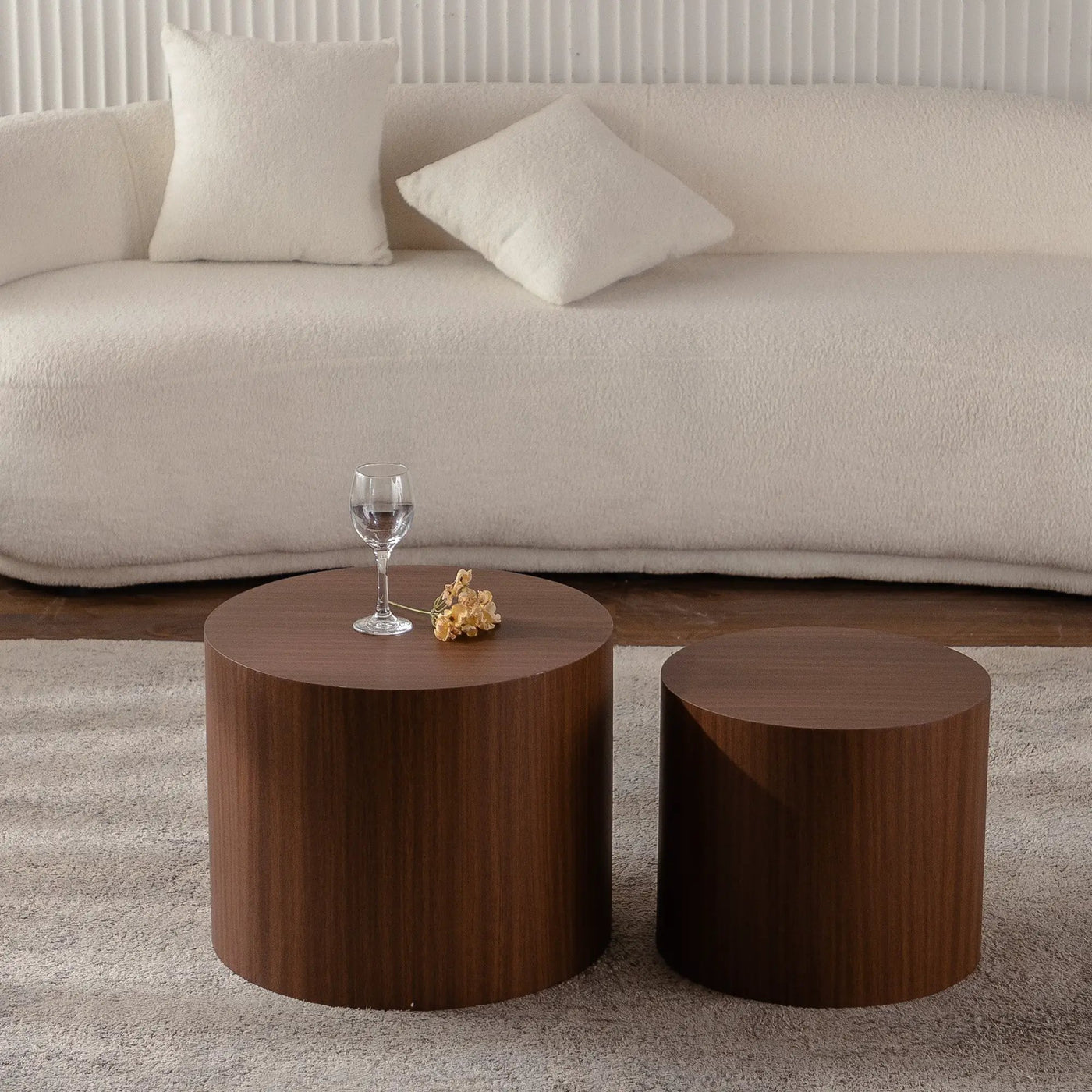 Nesting Coffee Table Set of 2 Round Wooden Tables by HouseOfZazla