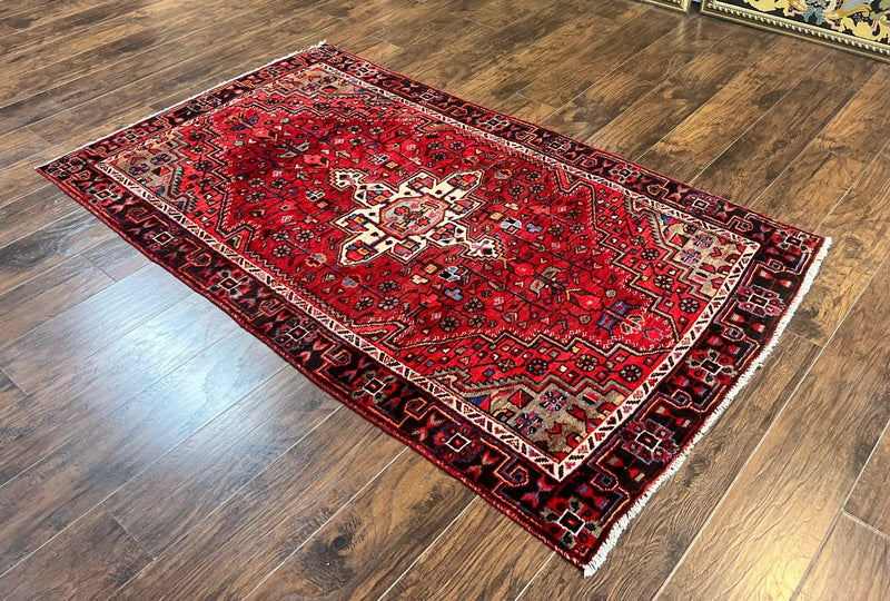 Antique Persian Tribal Rug 4x7, Red, Geometric Medallion, Handmade, Wool, Persian Zanjan Rug by Jewel Rugs