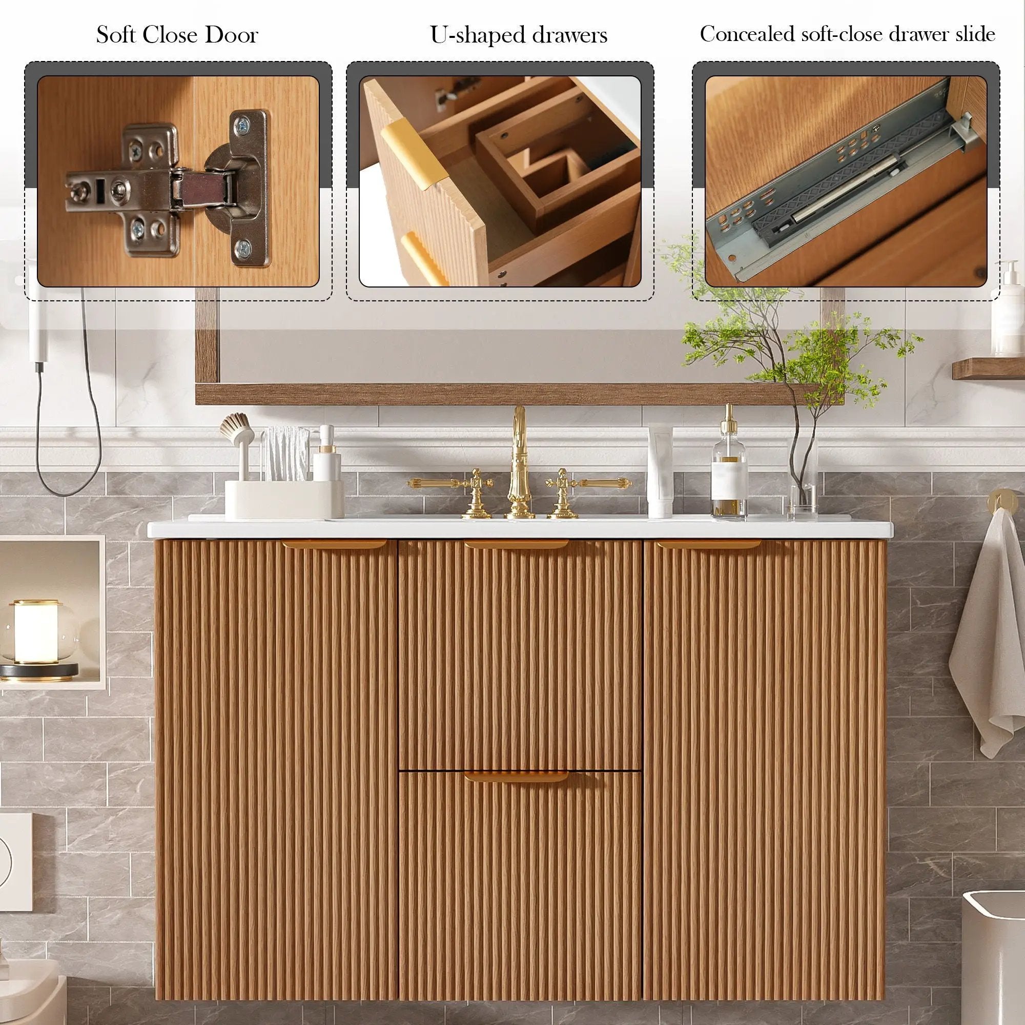 Modern Wall Mounted Bathroom Vanity, Soft Close Doors