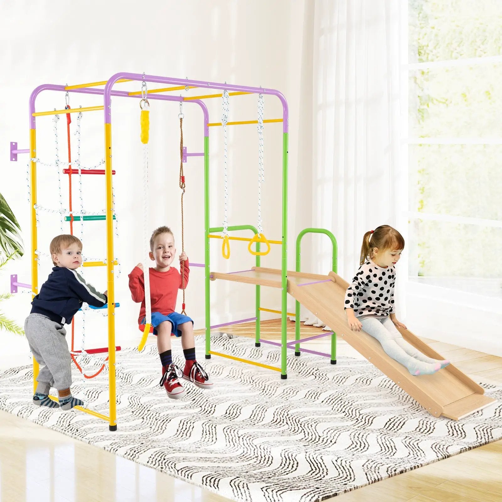 Metal Indoor Jungle Gym 8-in-1 Climbing Playset with Monkey Bars-Multicolor by DirectDeals