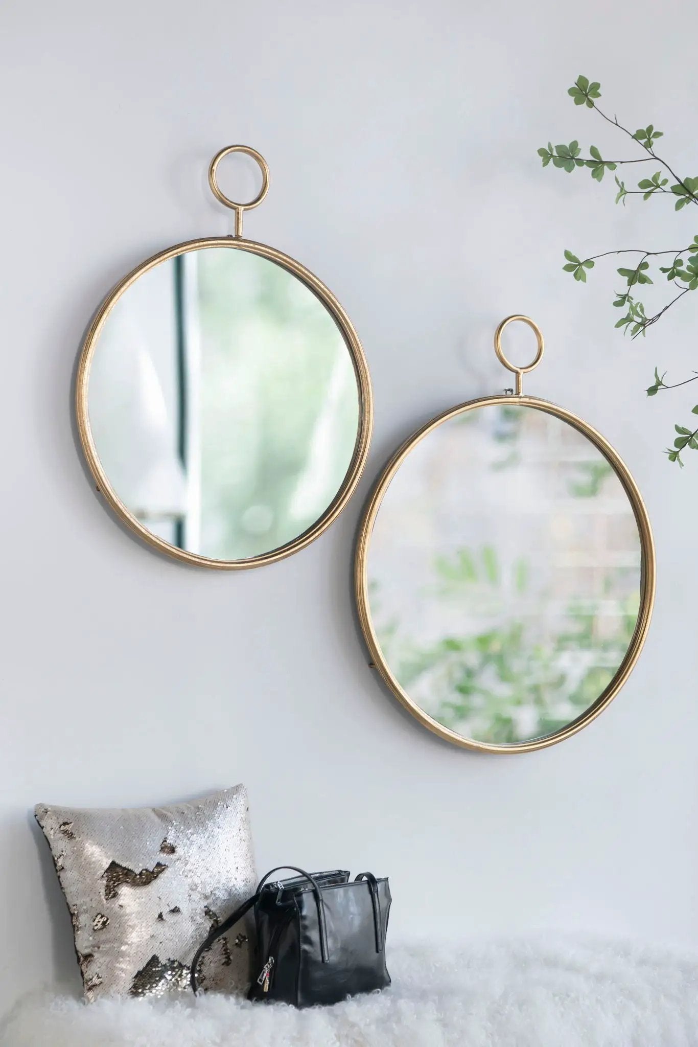 Circle Wall Mirror With Iron Frame, Accent Mirror For Living Room by Unique Piece Furniture