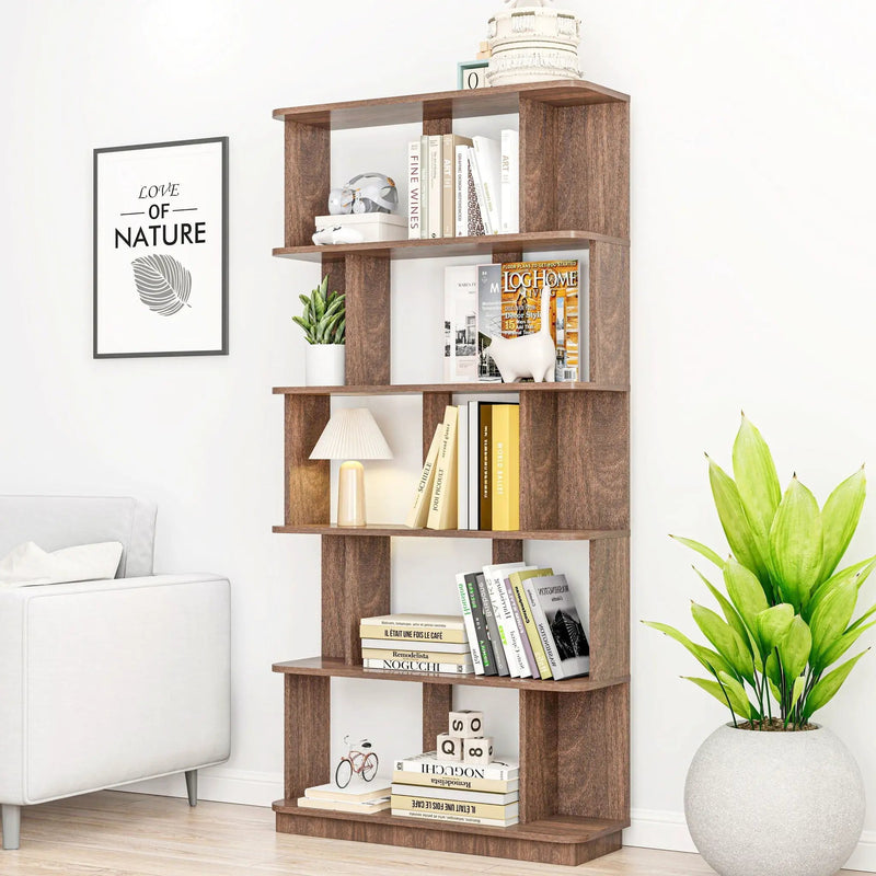 5 Tier Open Bookshelf, Free Combination Storage Shelving For Living Room - Dark Brown by HouseOfZazla