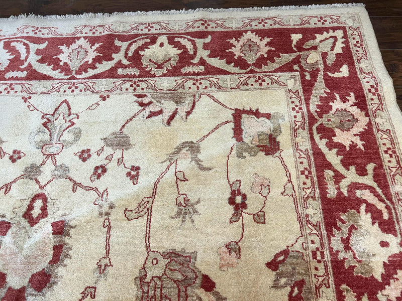Peshawar Rug 8x12 Pakistani Carpet, Oriental Rug 8 x 12 Chobi Rug, Beige and Red, Allover Large Floral Design, Hand Knotted Vintage Wool by Jewel Rugs