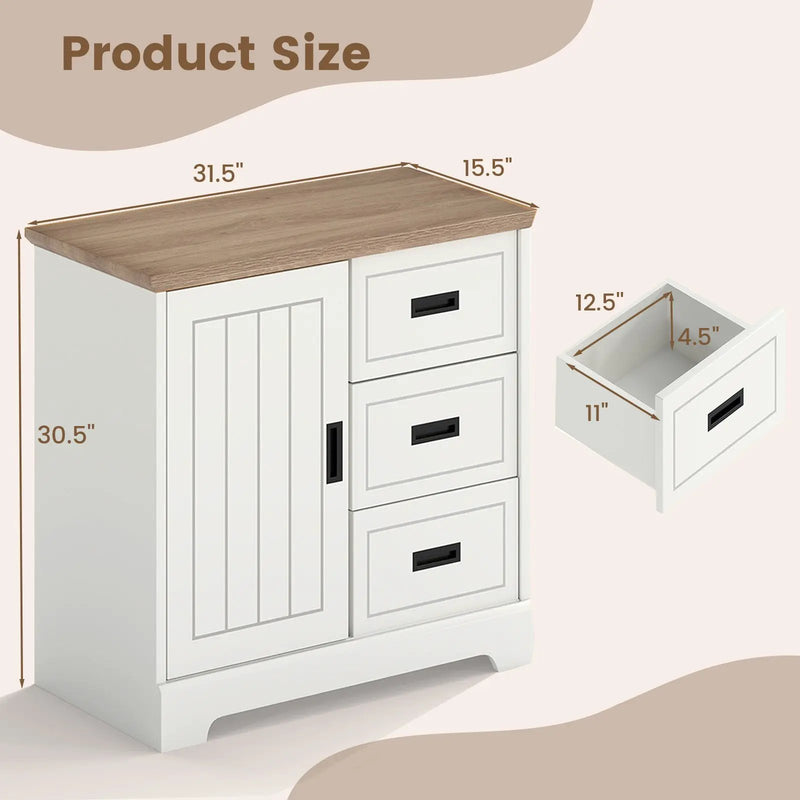 Farmhouse Sideboard Buffet Cabinet Kitchen Pantry with Sliding Doors-White by DirectDeals