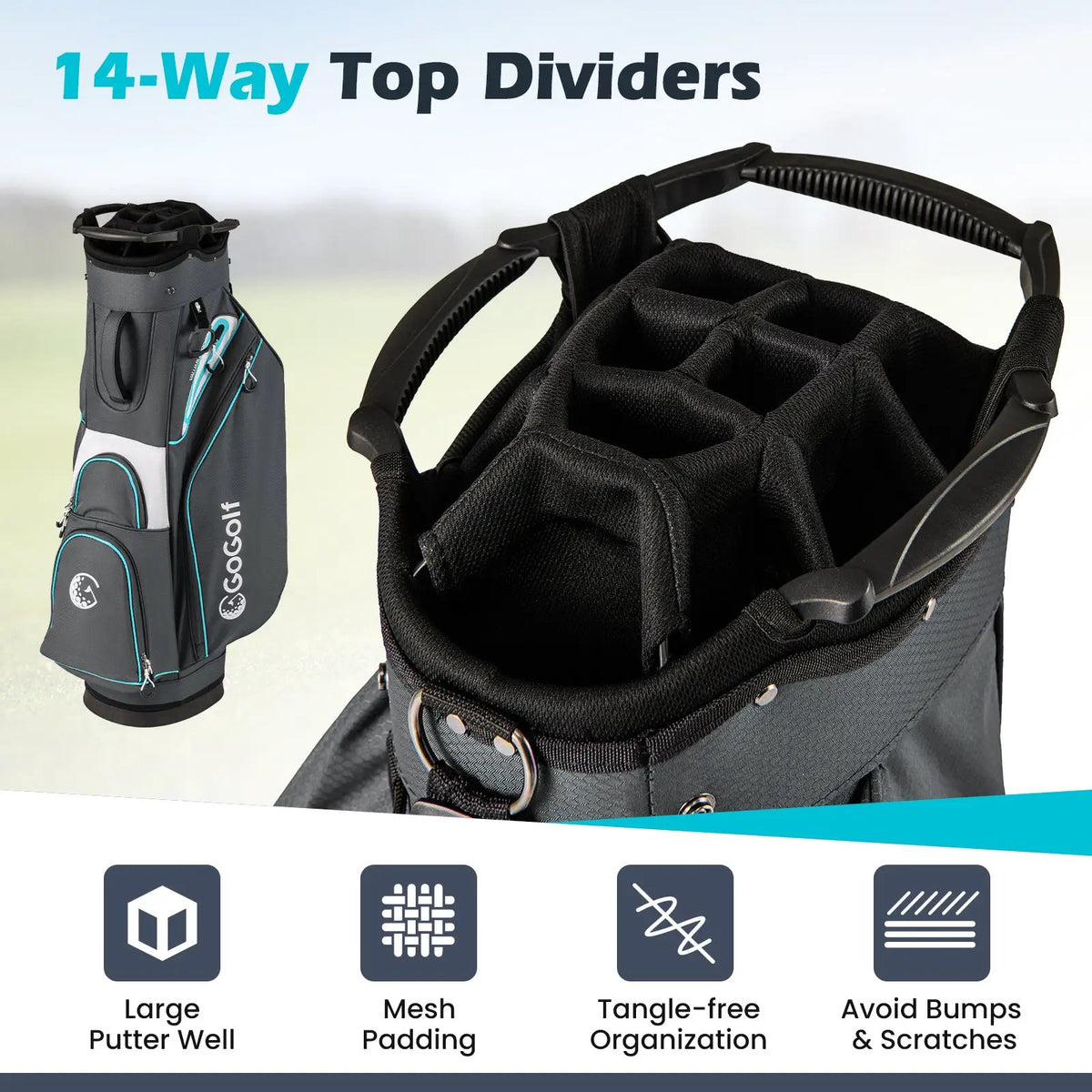 Golf Cart Bag Lightweight Portable Golf Club Organizer Bag, photo 5 of 16