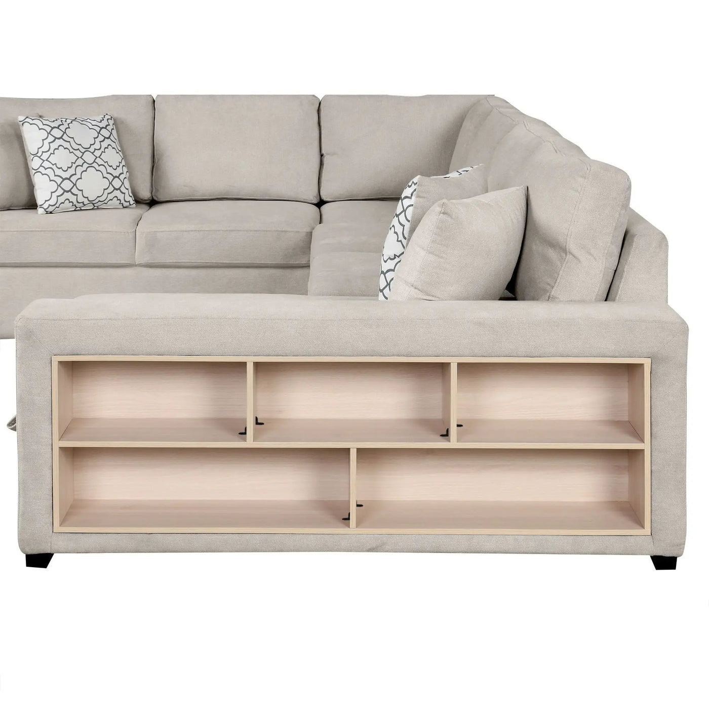 U-Shaped Sectional Sofa Pull-Out Sofa Bed With Two USB Ports, A Storage Chaise Lounge And Four Back Pillows For Living Room by HouseOfZazla