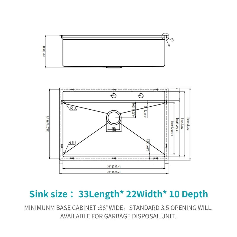 33" Drop In Kitchen Sink With Workstation, 16 Gauge Stainless Steel - Brushed Nickel by HouseOfZazla