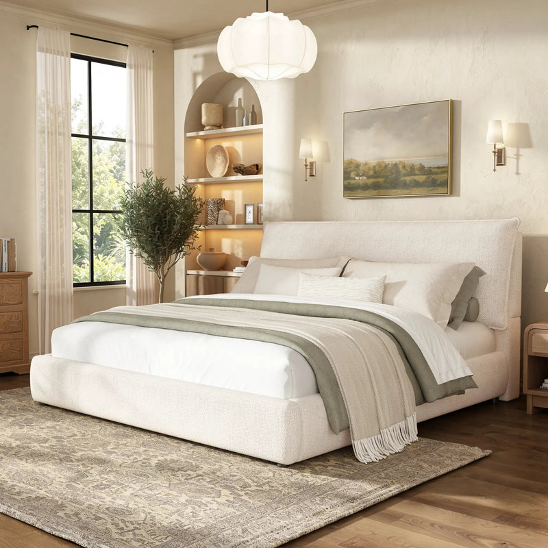 Upholstered Platform Bed Frame with Oversized Plush Pillow Headboard by HouseOfZazla